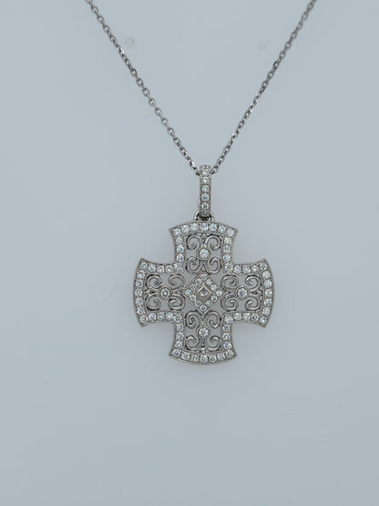 Maltese Cross Enhancer Pendant With Diamonds in 18k White Gold