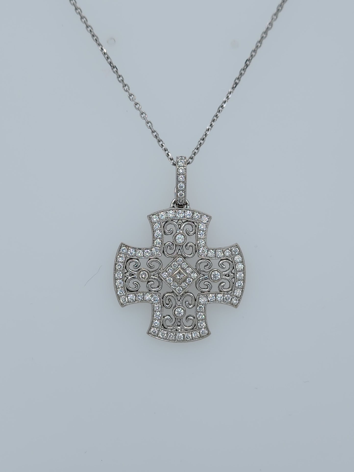 Maltese Cross Enhancer Pendant With Diamonds in 18k White Gold