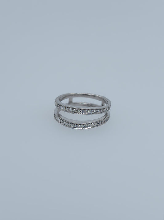 Curved 0.40 ct Natural Diamond Ring Enhancer with Milgrain Design in 14k White Gold