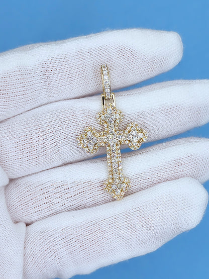 1 5/8 ct Natural Pave Diamond Orthodox Cross Pendant in 10k Yellow and White Gold