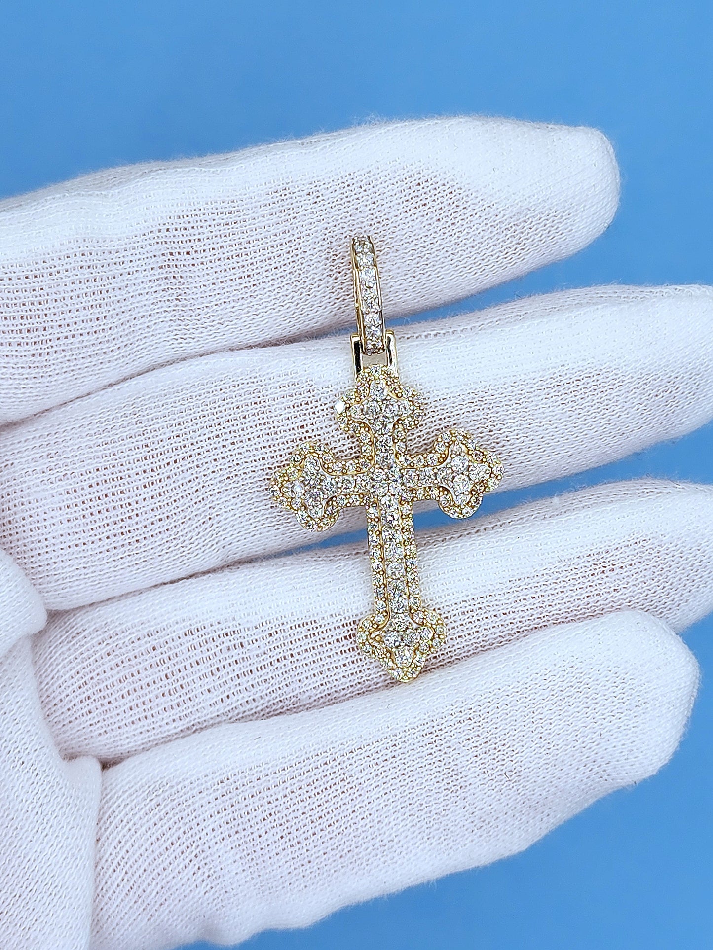 1 5/8 ct Natural Pave Diamond Orthodox Cross Pendant in 10k Yellow and White Gold