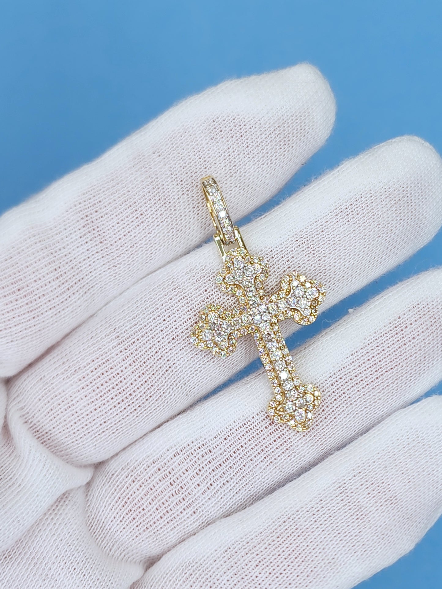 1 5/8 ct Natural Pave Diamond Orthodox Cross Pendant in 10k Yellow and White Gold