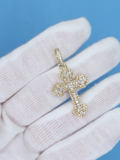 1 5/8 ct Natural Pave Diamond Orthodox Cross Pendant in 10k Yellow and White Gold