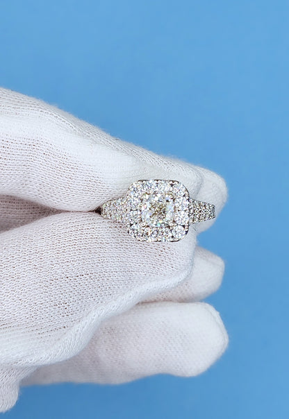 Neil Lane 1.02 ct Cushion Cut Diamond Halo Engagement Ring and Matching Wedding Band Set in 14k White Gold