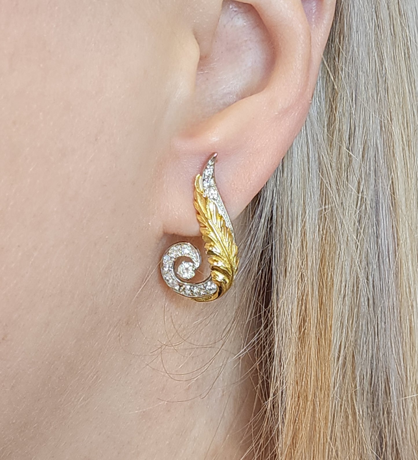 Vintage Diamond Swirl Drop Earrings in Platinum and 18K Yellow Gold