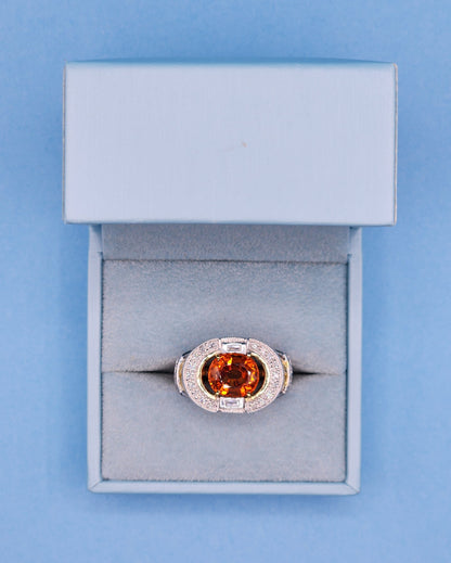 Spessartine Orange Garnet Diamond and Pink Topaz Ring in 14k Yellow and White Gold