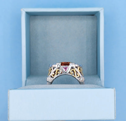 Spessartine Orange Garnet Diamond and Pink Topaz Ring in 14k Yellow and White Gold