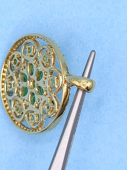 EFFY Emerald and Diamond Round Pendant in 14k Yellow Gold