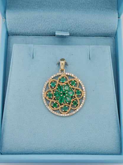 EFFY Emerald and Diamond Round Pendant in 14k Yellow Gold