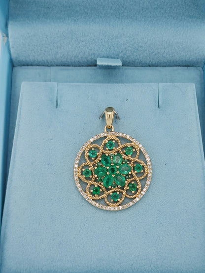 EFFY Emerald and Diamond Round Pendant in 14k Yellow Gold