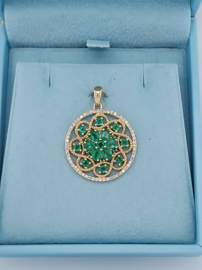 EFFY Emerald and Diamond Round Pendant in 14k Yellow Gold