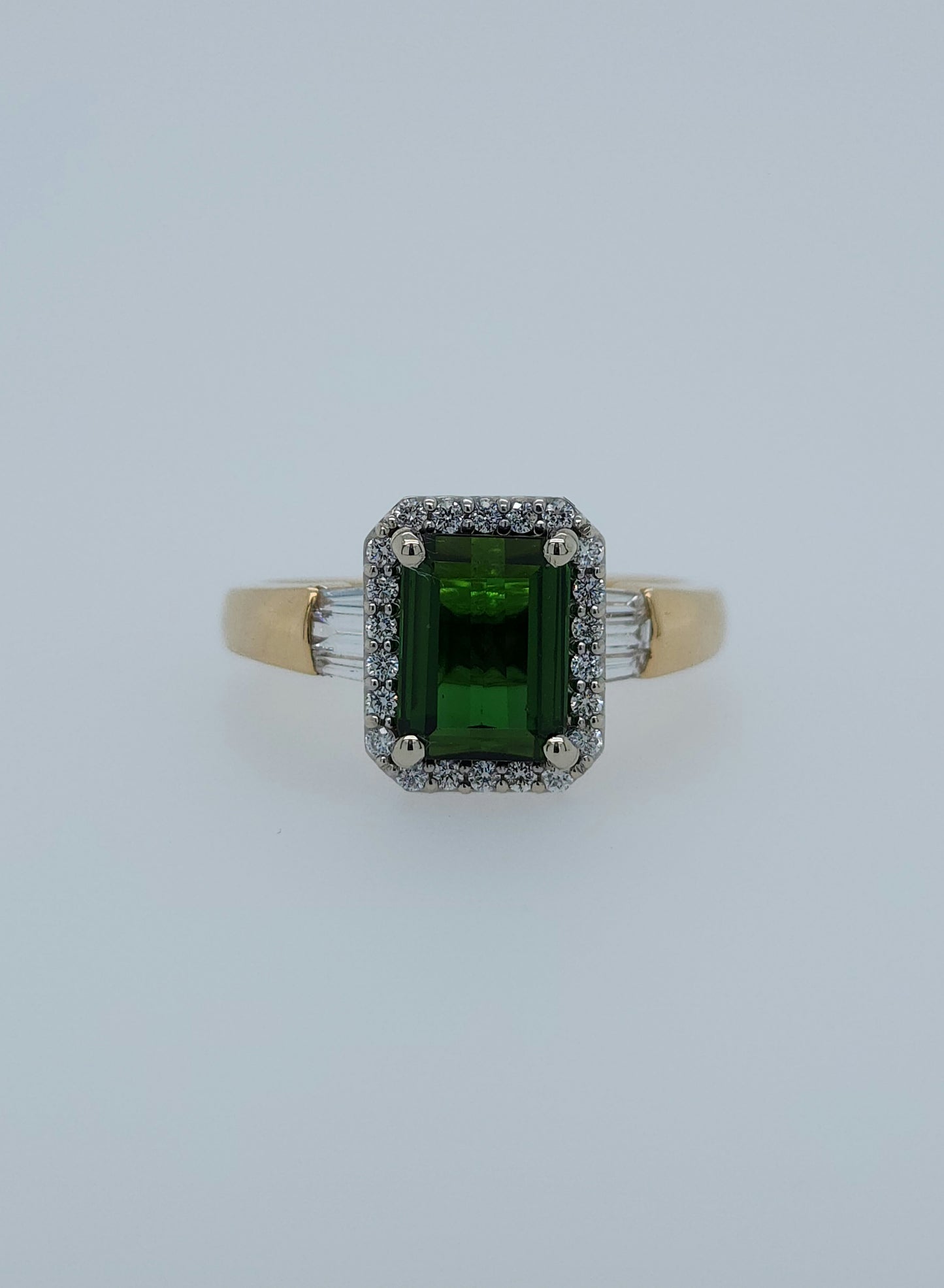 1.97 ct Green Tourmaline and Halo Diamond Ring in 14k Two-Tone Gold