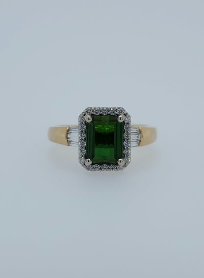 1.97 ct Green Tourmaline and Halo Diamond Ring in 14k Two-Tone Gold