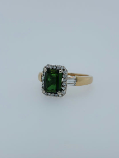 1.97 ct Green Tourmaline and Halo Diamond Ring in 14k Two-Tone Gold