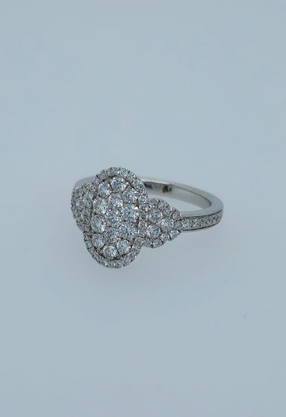 Ladies Oval Diamond Cluster Cocktail Ring in 18k White Gold