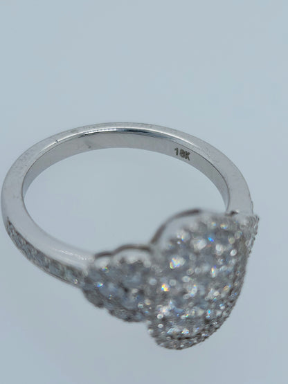 Ladies Oval Diamond Cluster Cocktail Ring in 18k White Gold