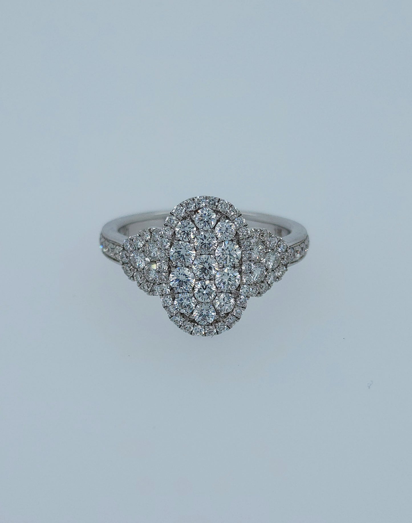 Ladies Oval Diamond Cluster Cocktail Ring in 18k White Gold