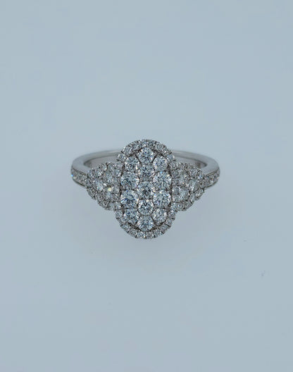 Ladies Oval Diamond Cluster Cocktail Ring in 18k White Gold