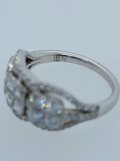 Three Stone Diamond Cushion Cluster Anniversary Ring in 18k White Gold