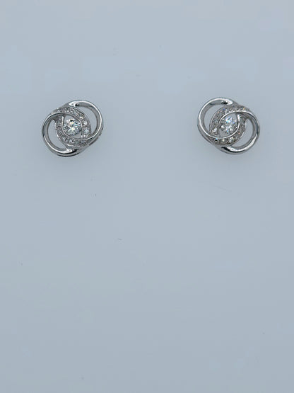 Fancy Design Diamond Stud Earrings in 10k White Gold