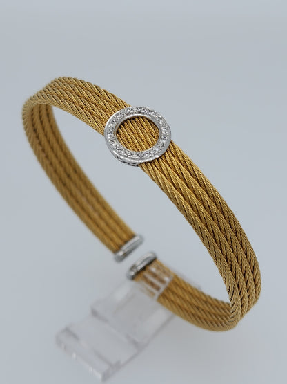 ALOR Flexible Cuff Bracelet Classique Collection in 18k Gold and Steel with Diamonds