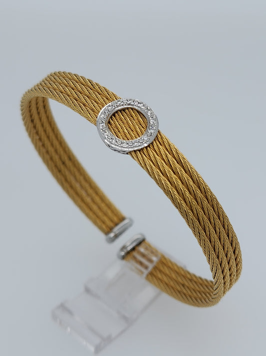 ALOR Flexible Cuff Bracelet Classique Collection in 18k Gold and Steel with Diamonds