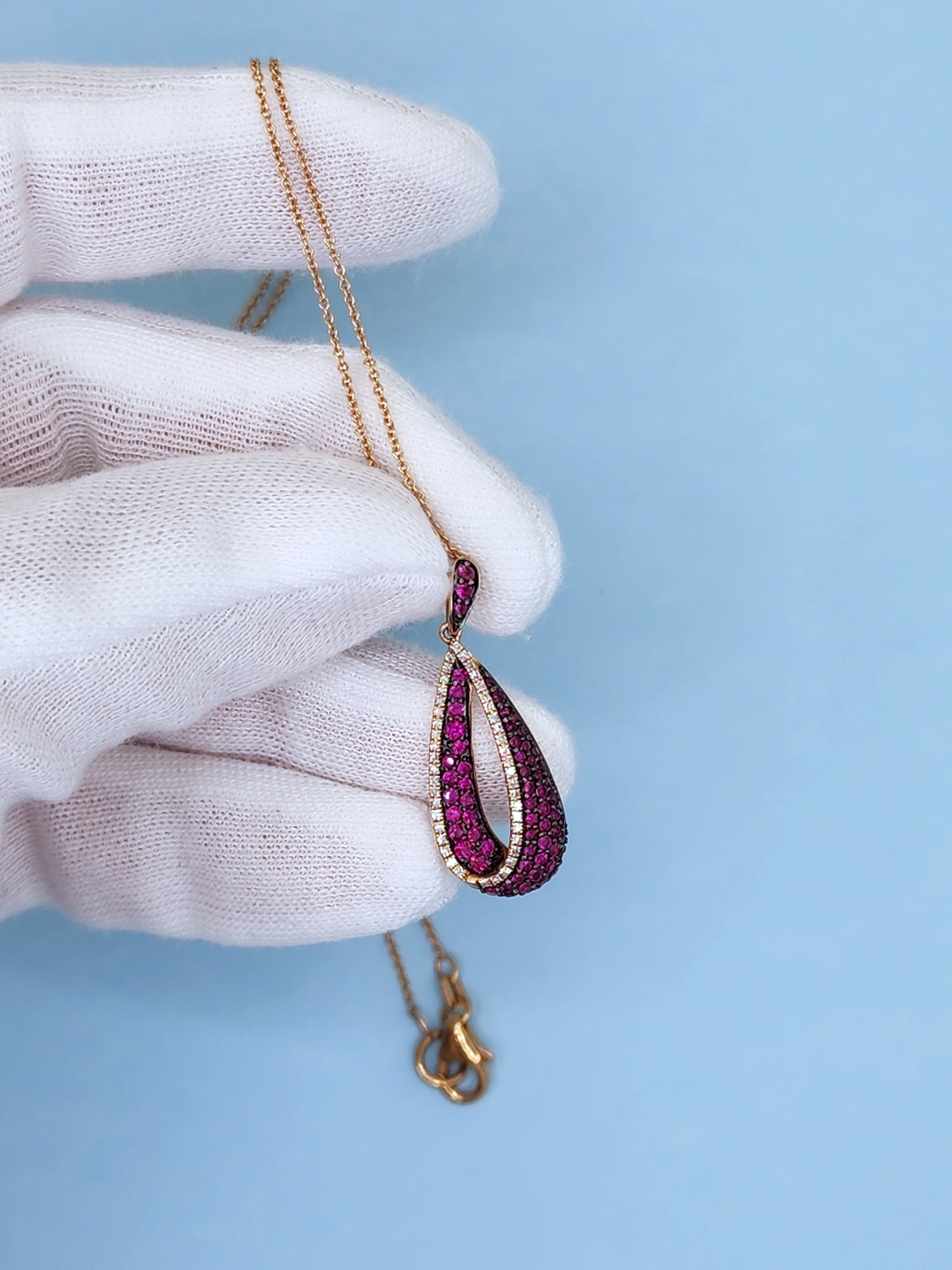 Effy Pave Classica Ruby and Diamond Teardrop Pendant in 14k Rose Gold on 18-Inch Chain