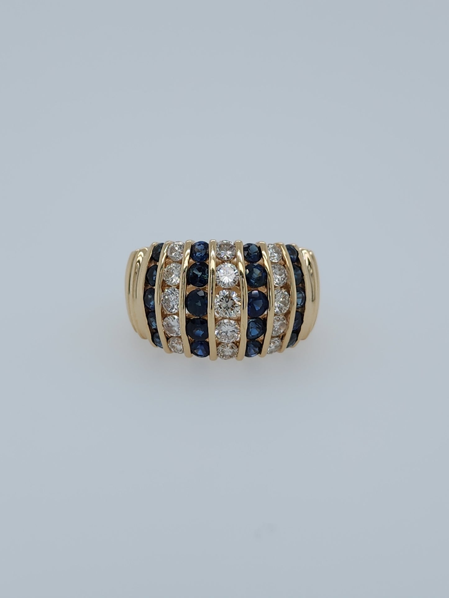 14k Yellow Gold Dome Design Ring with 2 Carat TW Channel Set Sapphires and Diamonds, Size 8.75