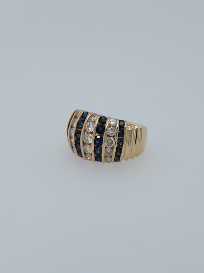 14k Yellow Gold Dome Design Ring with 2 Carat TW Channel Set Sapphires and Diamonds, Size 8.75