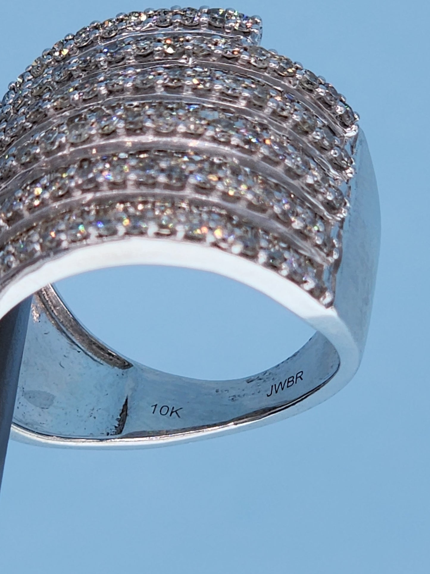 10k White Gold Wide Band Ring with 2 Carats of Baguette and Round Diamonds Inside