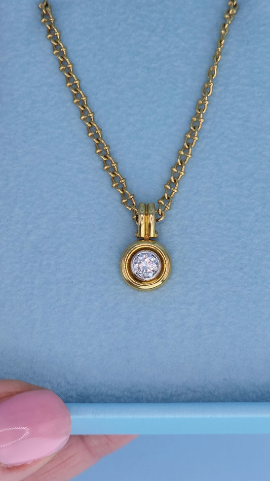 18k Yellow Gold Fancy Link Necklace with Bezel Set 0.50 Carat Natural Diamond Solitaire Pendant – 18” Chain