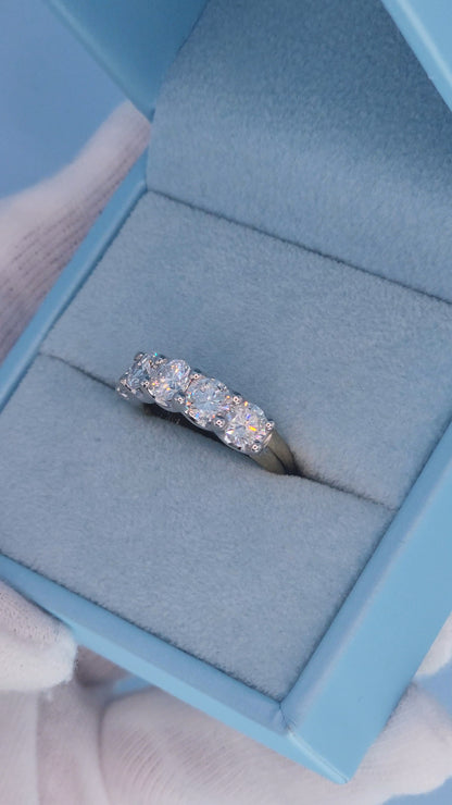 14k Two-Tone Gold Five Stone Natural Diamond Band Ring | 2.30 Carat TW Genuine Diamonds, White & Yellow Gold, Shared Prongs Setting, Size 6.5