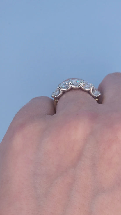 14k Two-Tone Gold Five Stone Natural Diamond Band Ring | 2.30 Carat TW Genuine Diamonds, White & Yellow Gold, Shared Prongs Setting, Size 6.5