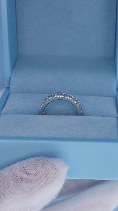 18k White Gold Three-Row Diamond Band Ring – 0.75 Ct, Baguette & Round Diamonds, Size 5
