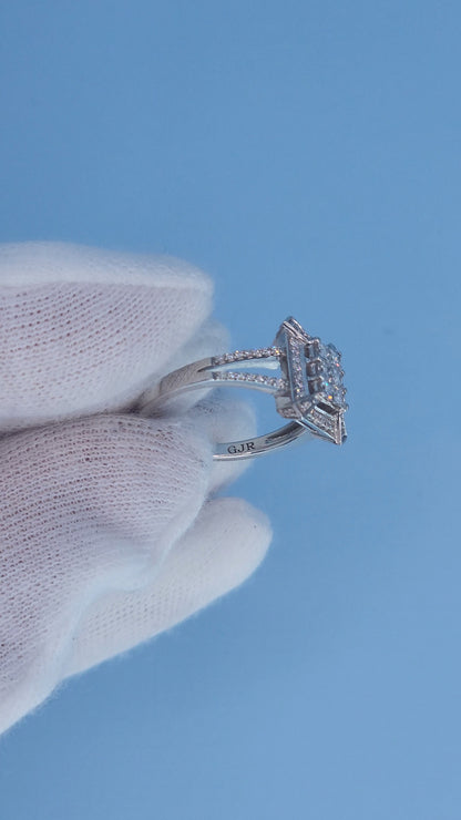 14k White Gold Diamond Cluster Ring | Princess Cut Illusion Center, Split Shank Halo Design, 0.60 CTW, Size 7