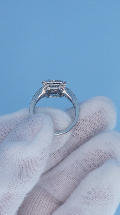 14k White Gold Diamond Cluster Ring | Princess Cut Illusion Center, Split Shank Halo Design, 0.60 CTW, Size 7