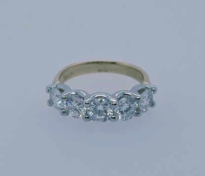 14k Two-Tone Gold Five Stone Natural Diamond Band Ring | 2.30 Carat TW Genuine Diamonds, White & Yellow Gold, Shared Prongs Setting, Size 6.5
