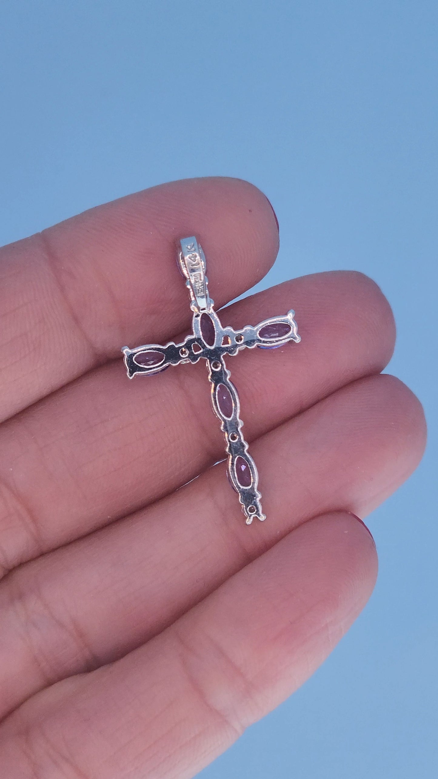 Effy 14k White Gold Tanzanite and Diamond Cross Pendant Necklace – 1.20 CTW Tanzanite, 0.20 CTW Diamond, 18" Chain