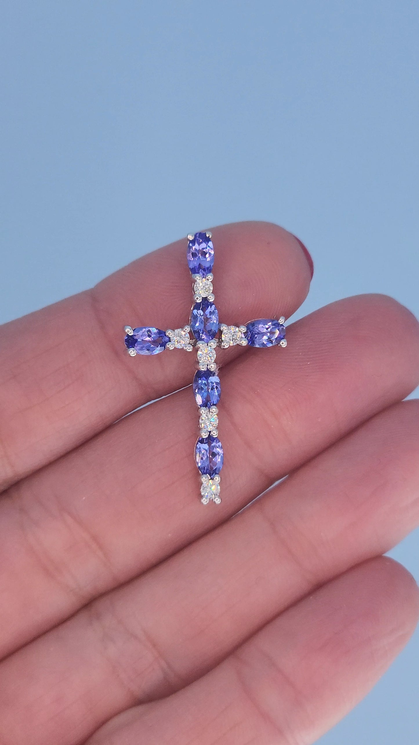 Effy 14k White Gold Tanzanite and Diamond Cross Pendant Necklace – 1.20 CTW Tanzanite, 0.20 CTW Diamond, 18" Chain