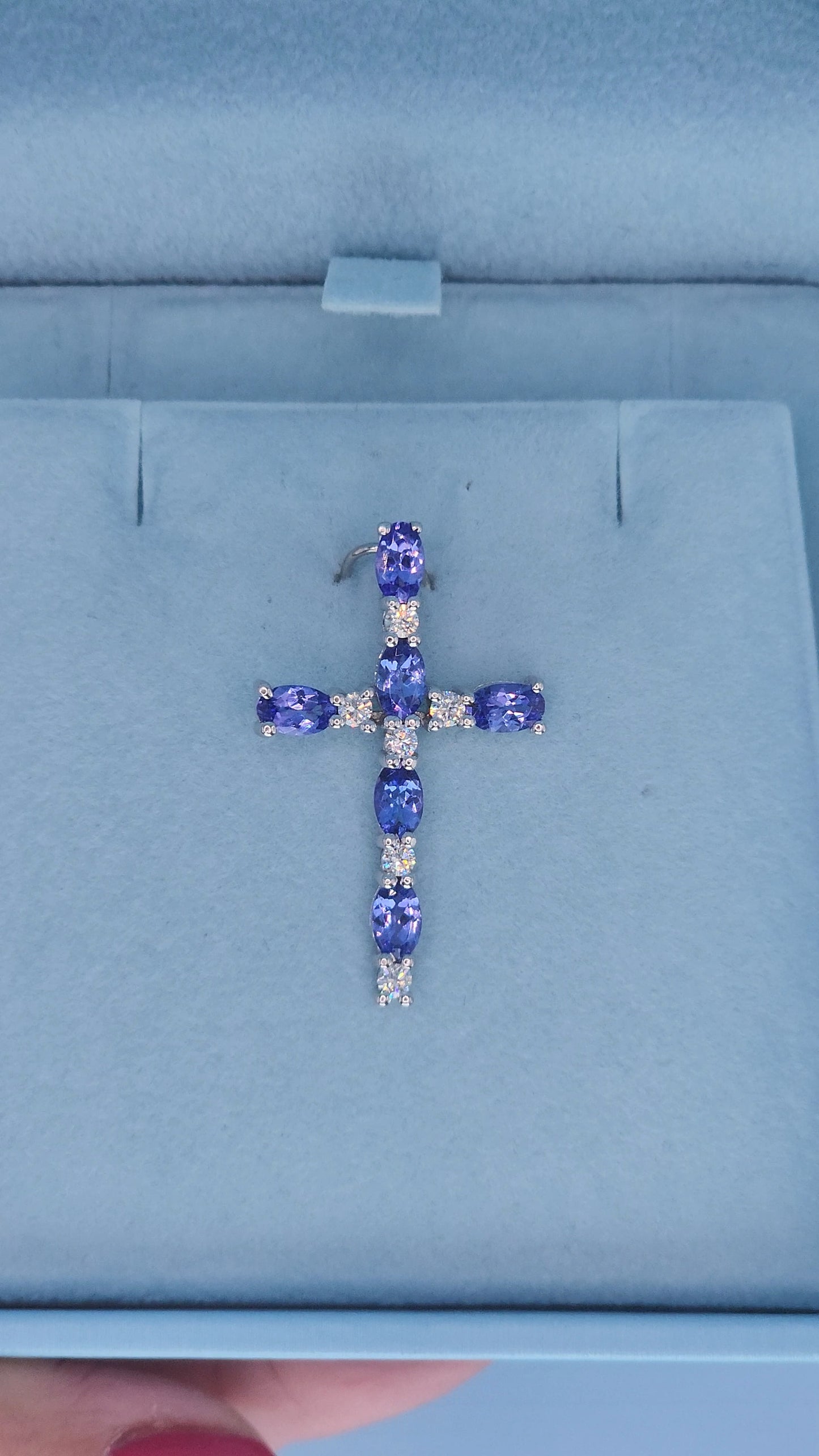 Effy 14k White Gold Tanzanite and Diamond Cross Pendant Necklace – 1.20 CTW Tanzanite, 0.20 CTW Diamond, 18" Chain