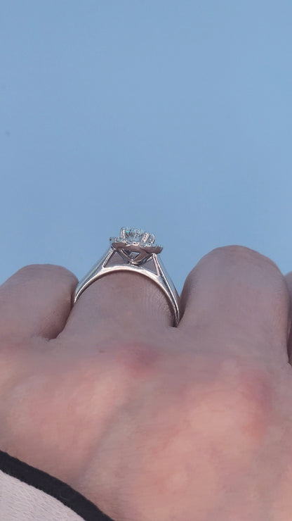 1.00 Carat Oval Diamond Halo Engagement Ring in 14k White Gold – GSI Certified