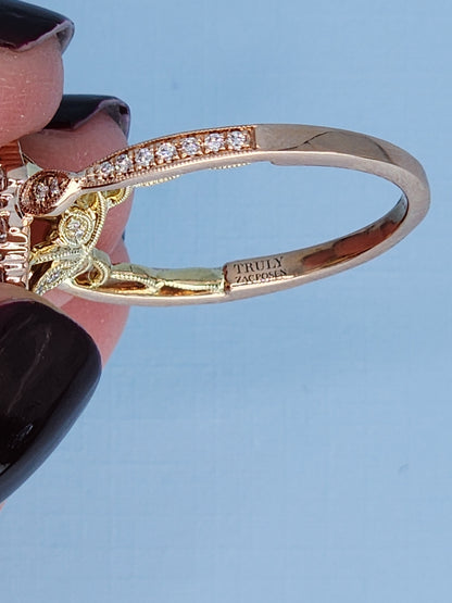 Zac Posen “Truly” 14k Rose Gold Amethyst Halo Ring | Pear Shape Birthstone Ring with Diamond Milgrain Accents