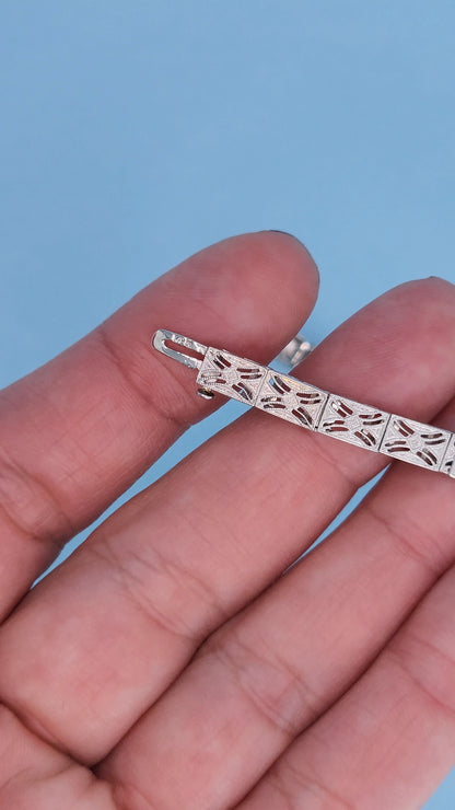 Art Deco 14k White Gold Bracelet with Princess-Cut Sapphires and Diamonds Lock