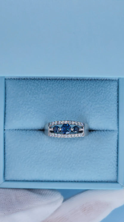 Timeless Past, Present, Future Design 0.70 ct Blue and White Diamond Ring Top View