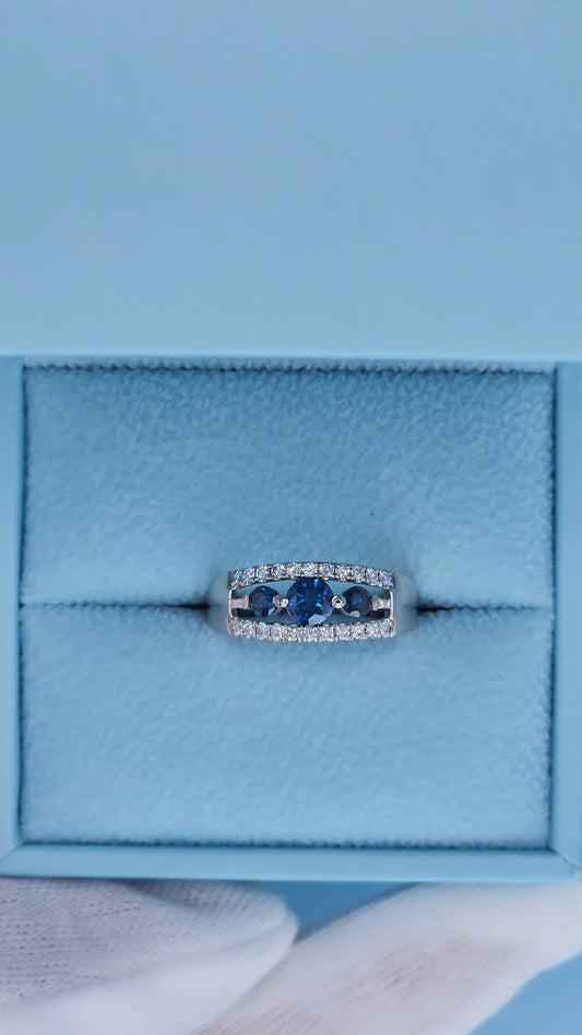 Timeless Past, Present, Future Design 0.70 ct Blue and White Diamond Ring Top View