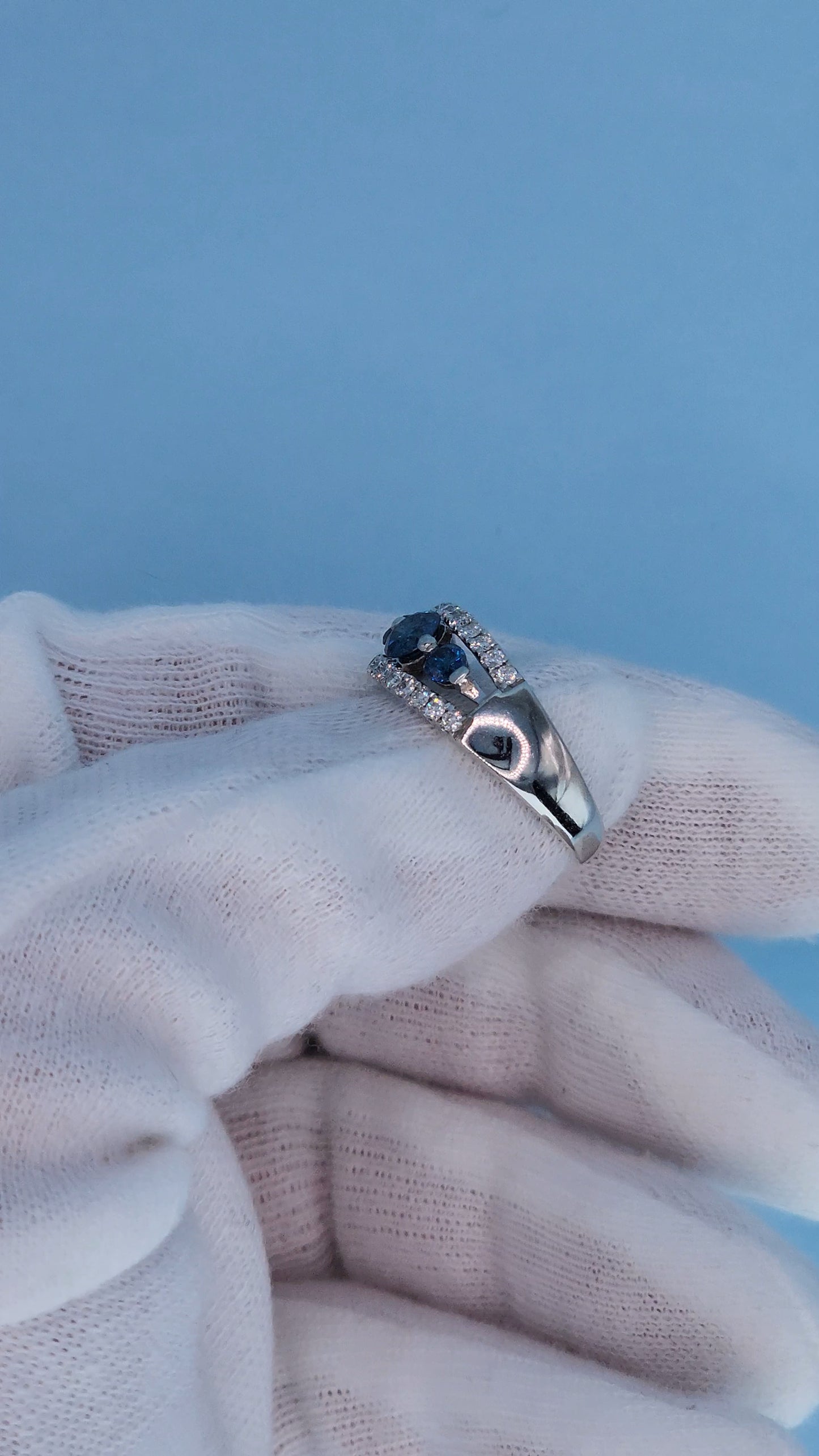 Timeless Past, Present, Future Design 0.70 ct Blue and White Diamond Ring Side View