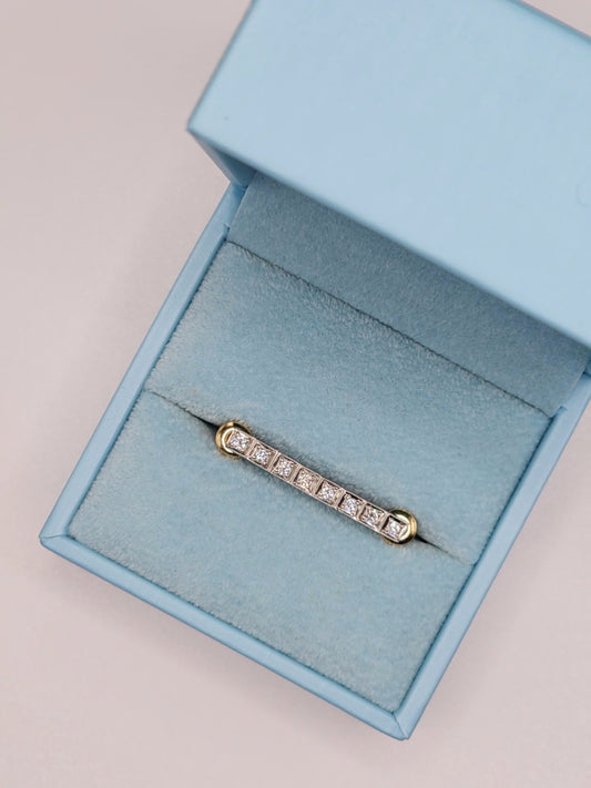 Vintage diamond bar pin in 14k yellow and white gold with two-tone design