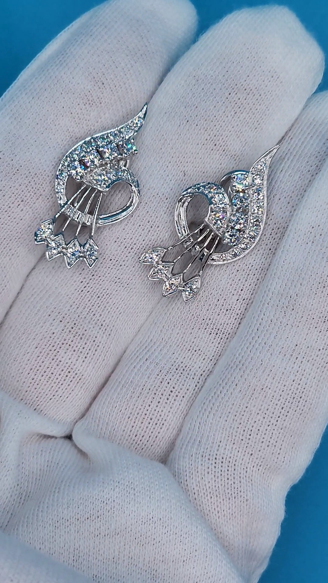 Vintage Diamond Cocktail Earrings in 18k White Gold