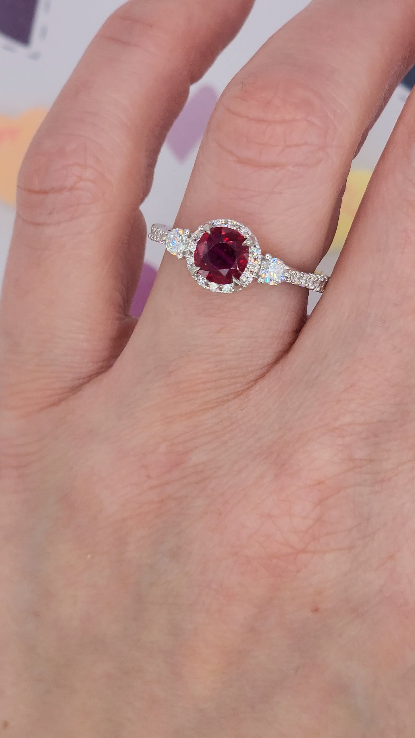 GIA Unheated Cushion Ruby and Diamond Halo Ring in 18k White Gold