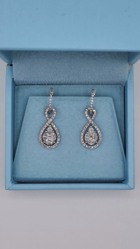 Diamond Convertible Drop Dangle Cluster Earrings in 14k White Gold